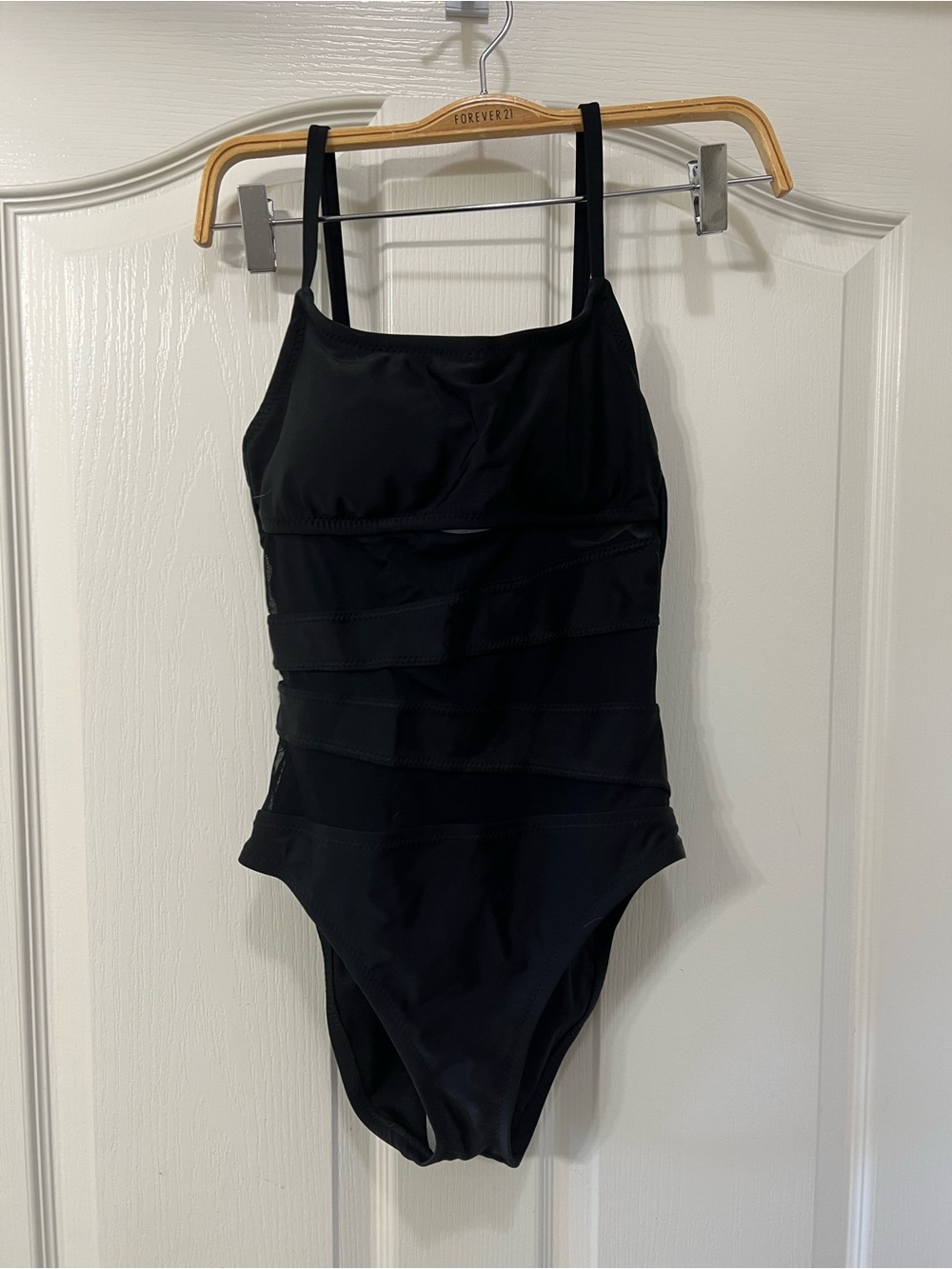 NEW S Shade & Shore Black One-Piece Swimsuit with peek a boo sheer front design